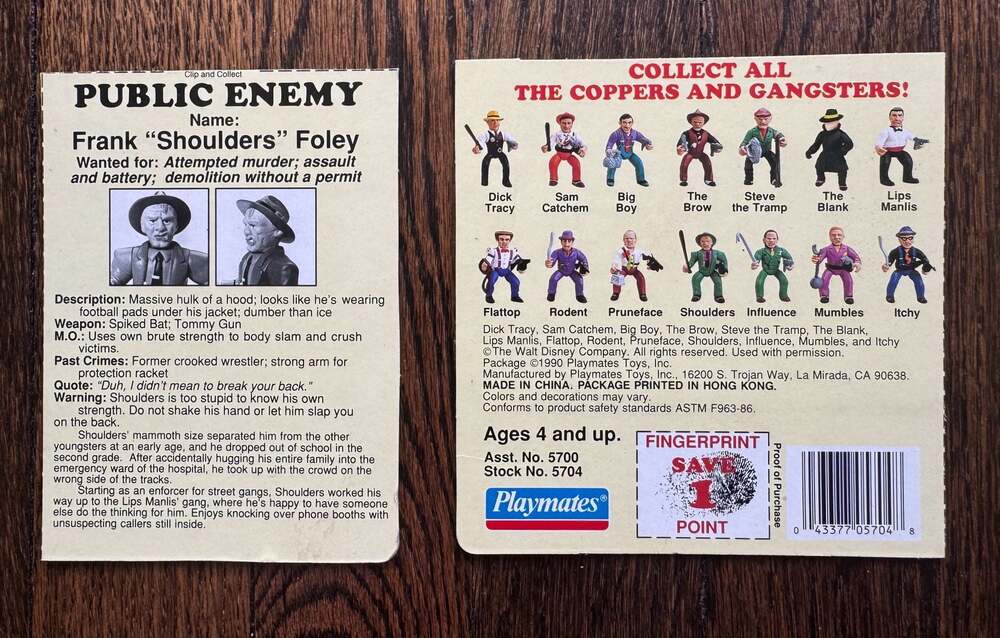 VINTAGE 1990 Dick Tracy Shoulders Foley Action Figure Cardback Only Playmates